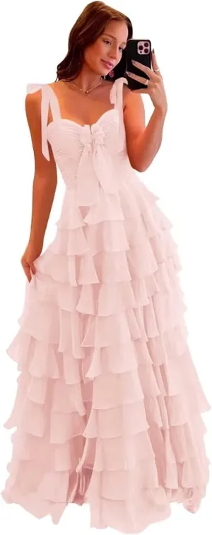 Tiered Prom Dresses for Women 2025 Sweetheart Ruffle Chiffon Party Dress for Teens Long Ball Gown with Slit