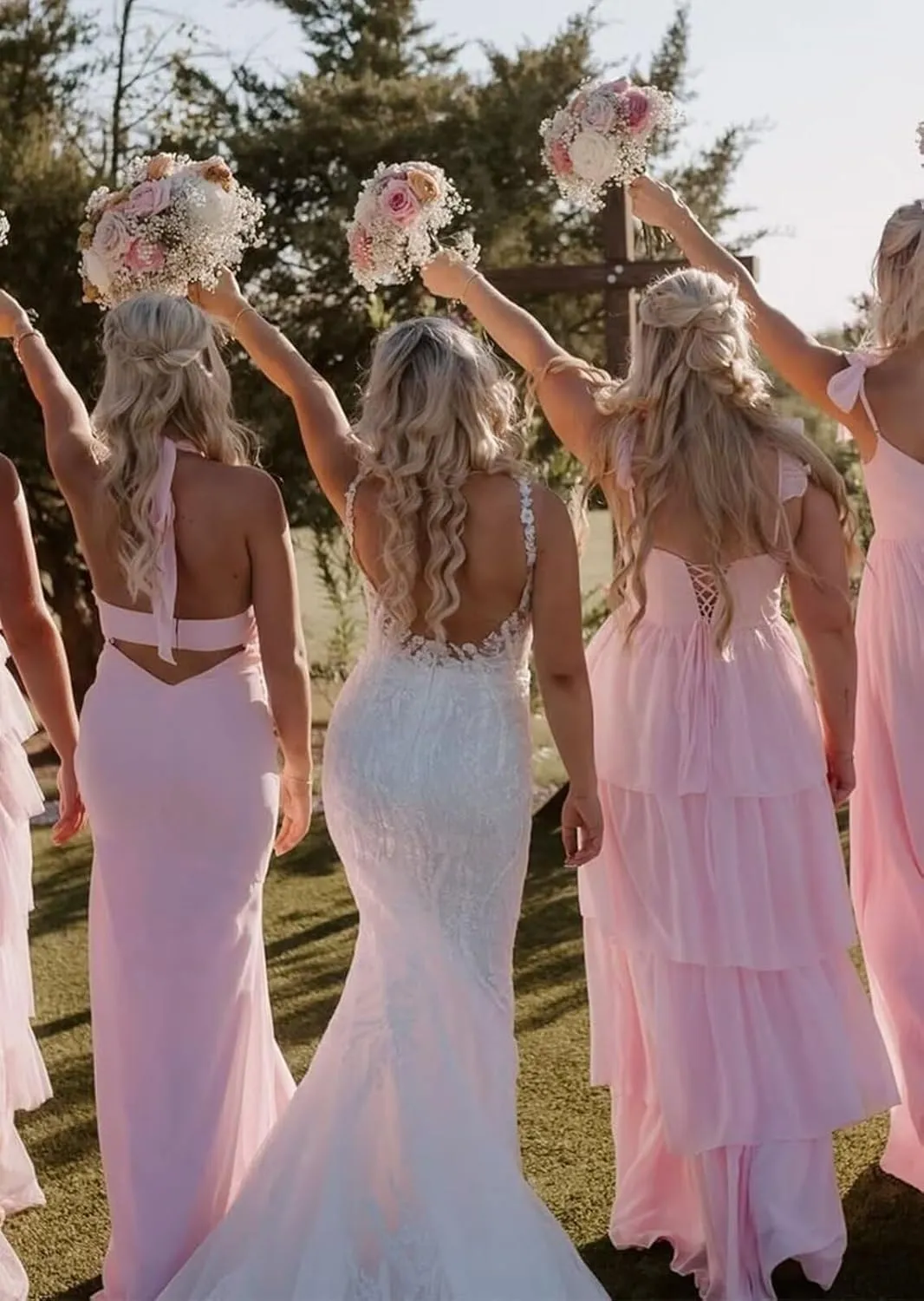 Tiered Ruffle Bridesmaid Dress 2025 Women Chiffon Long Layered Formal Wedding Guest Dress Slit