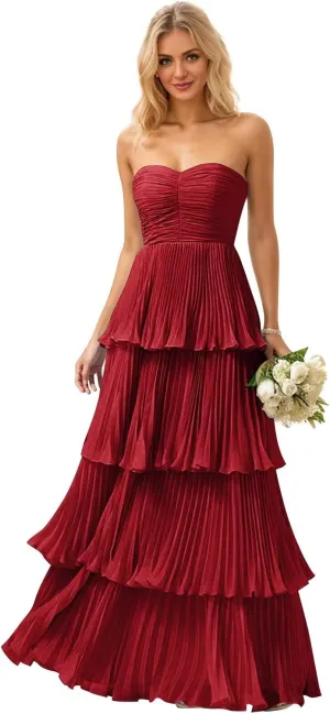TORYEMY Strapless Tiered Chiffon Prom Dress Corset Sweetheart Neckline Long Formal Evening Gown for Women