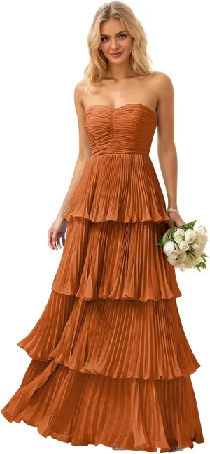 TORYEMY Strapless Tiered Chiffon Prom Dress Corset Sweetheart Neckline Long Formal Evening Gown for Women