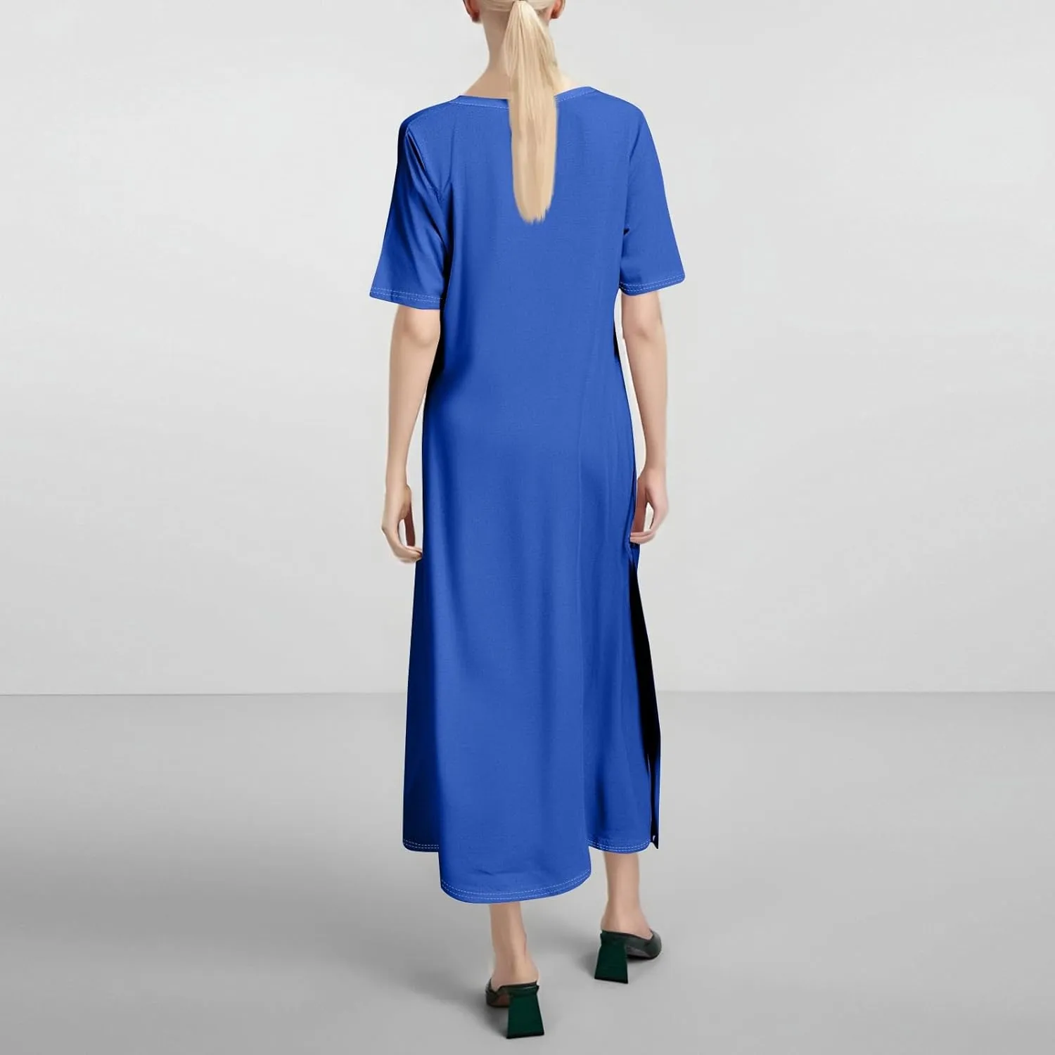 Tshirt Dress Women with Pockets Short Sleeve Side Slit Summer Midi Dresses Scoop Neck Beach Vacation Dresses