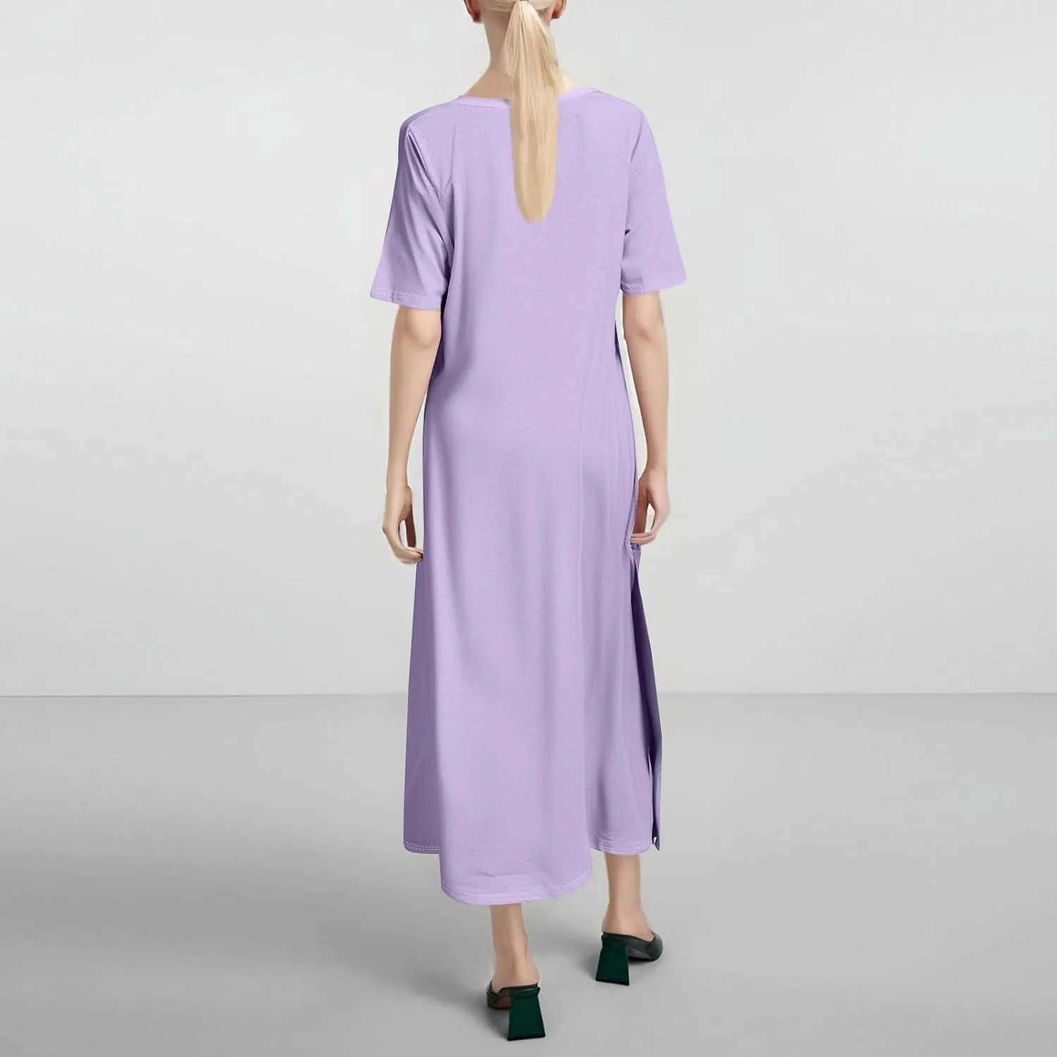 Tshirt Dress Women with Pockets Short Sleeve Side Slit Summer Midi Dresses Scoop Neck Beach Vacation Dresses