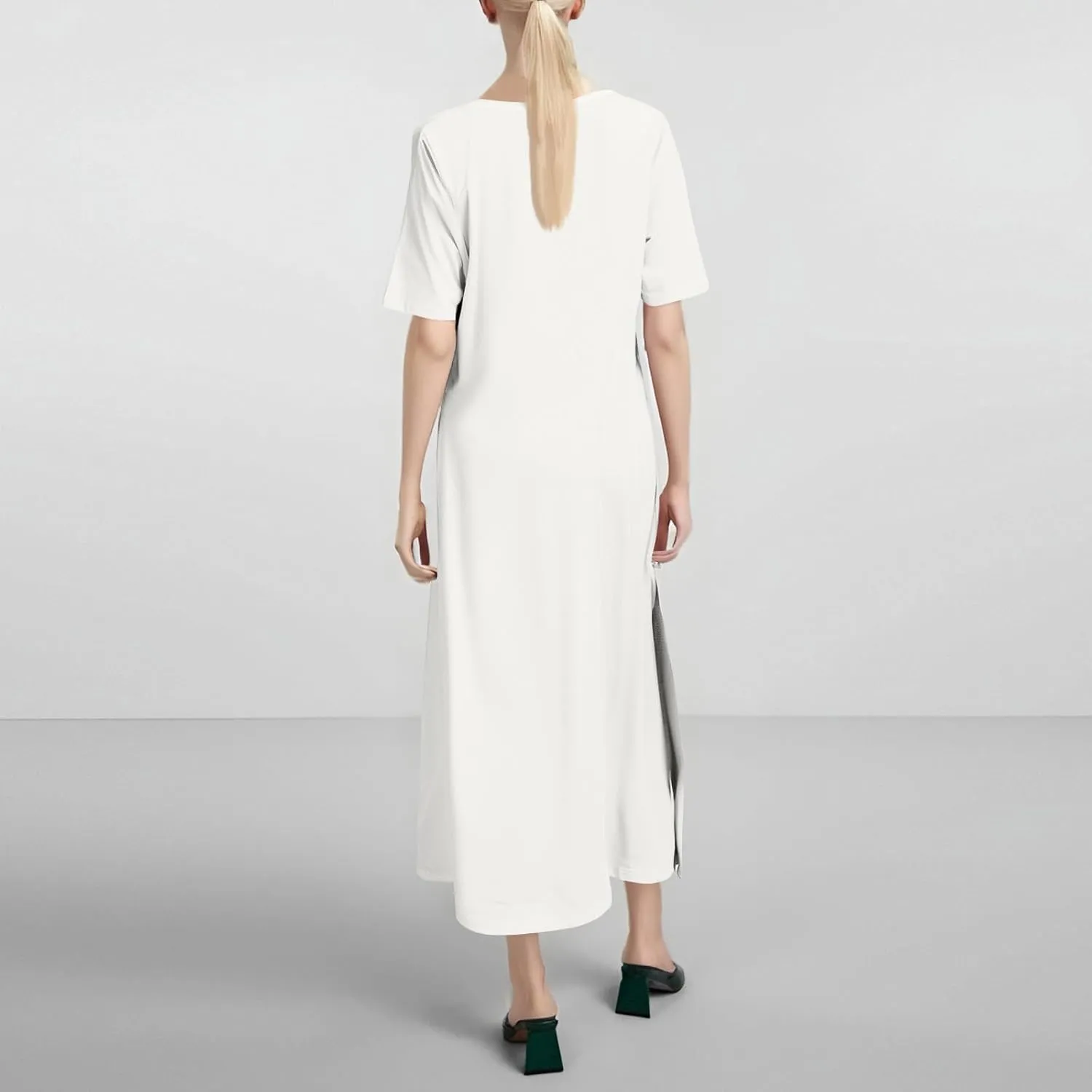 Tshirt Dress Women with Pockets Short Sleeve Side Slit Summer Midi Dresses Scoop Neck Beach Vacation Dresses