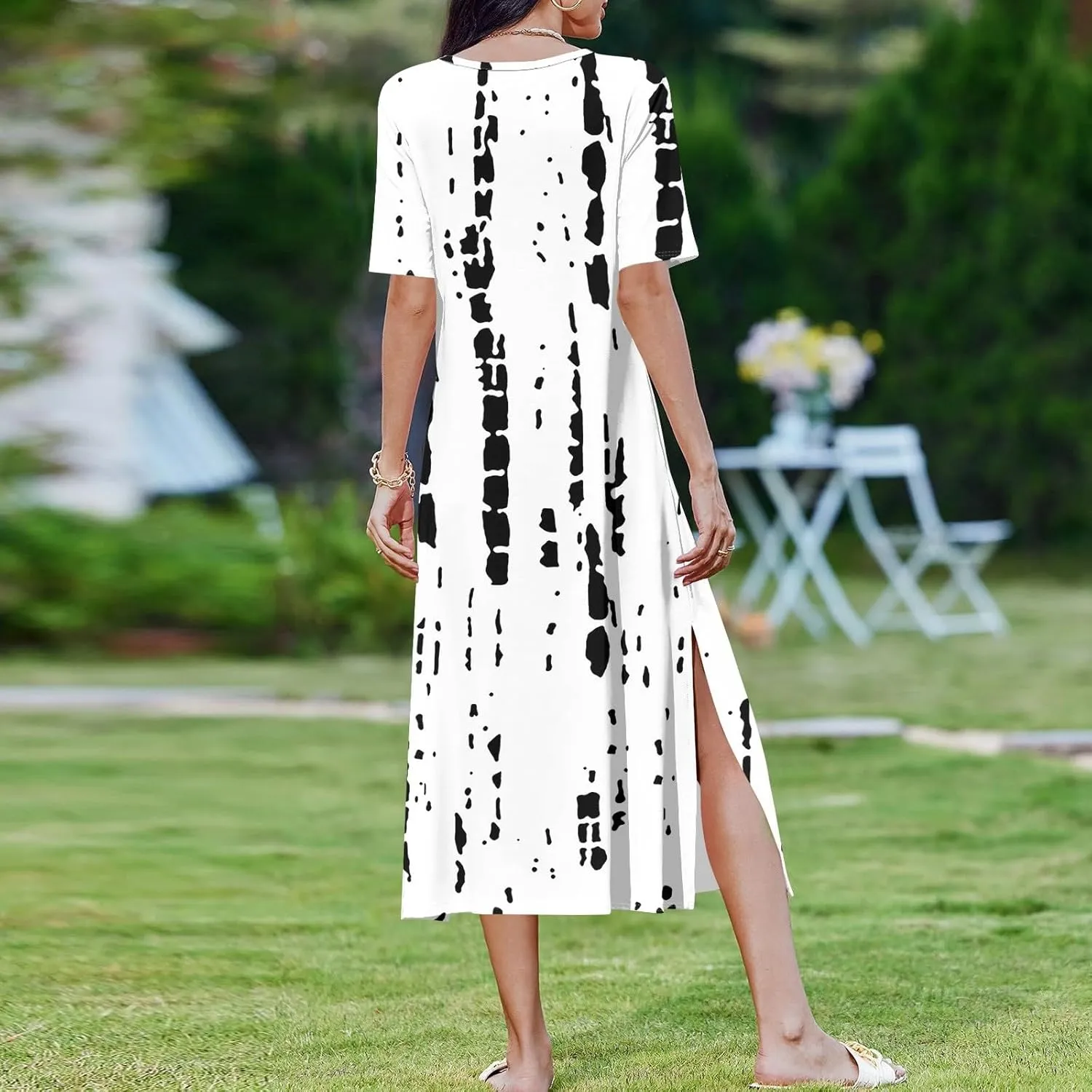 Tshirt Dress Women with Pockets Short Sleeve Side Slit Summer Midi Dresses Scoop Neck Beach Vacation Dresses