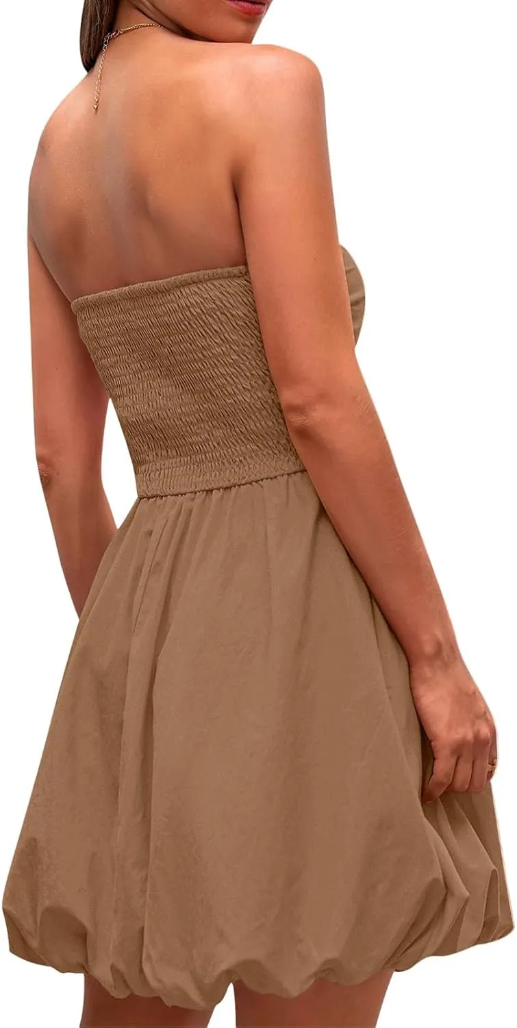 Tube Top Dress for Women Summer Solid Strapless Mini Dresses Off The Shoudle Ruffle Beach Dress