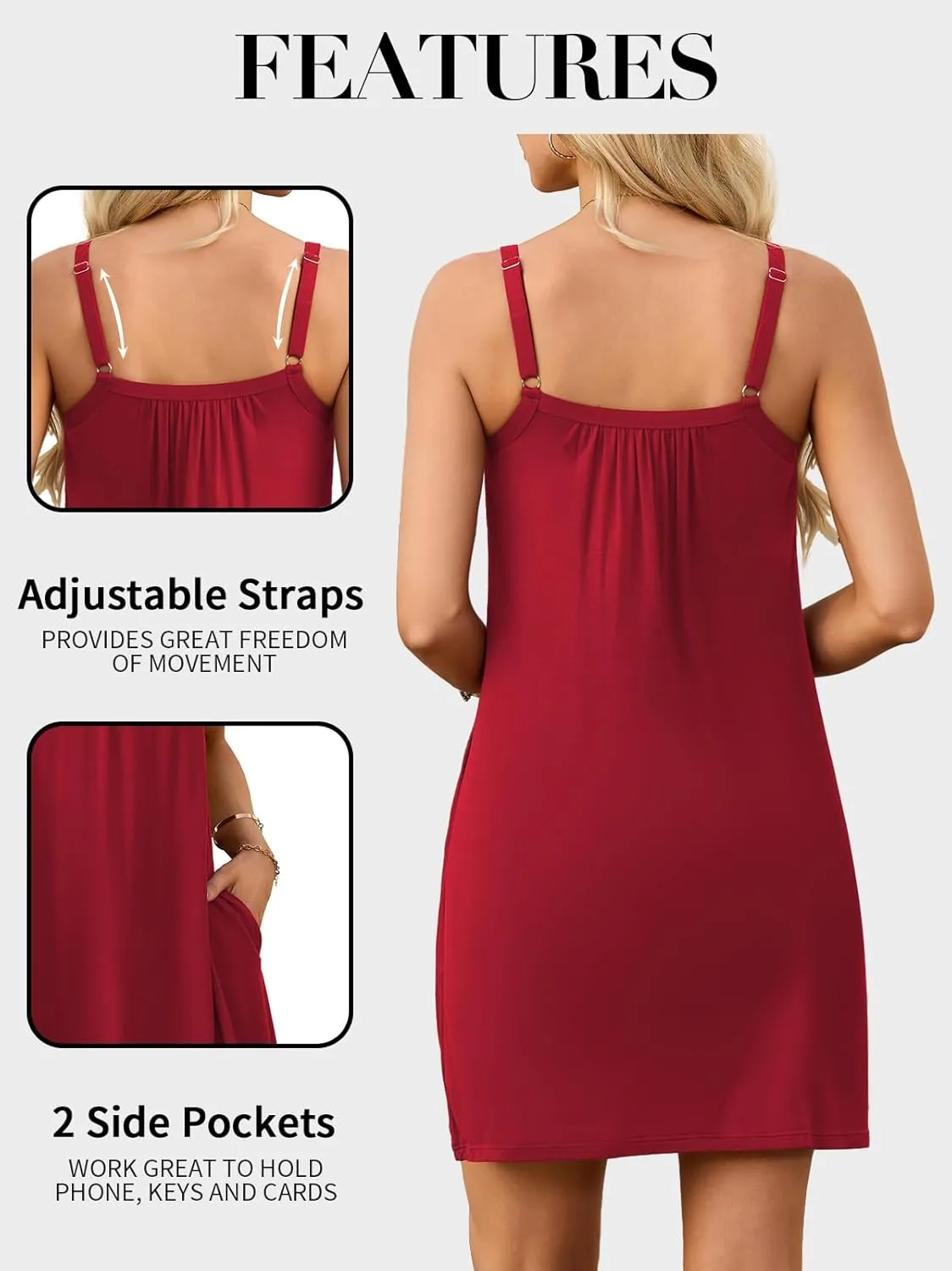 V FOR CITY Women Built in Bra Summer Dresses 2025 Loose Sundresses Adjustable Straps Beach Cover Up with Pockets