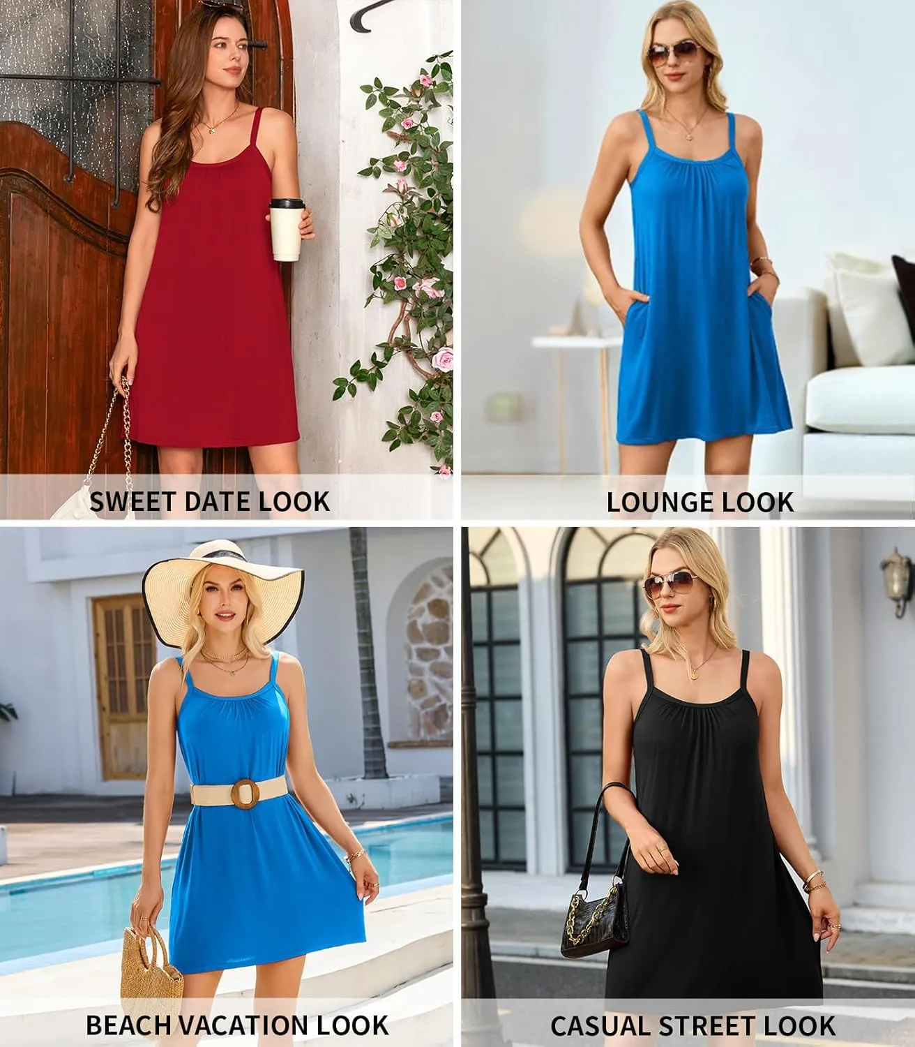 V FOR CITY Women Built in Bra Summer Dresses 2025 Loose Sundresses Adjustable Straps Beach Cover Up with Pockets