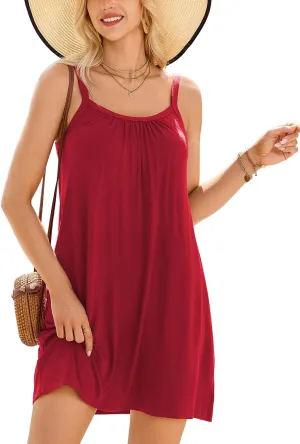 V FOR CITY Women Built in Bra Summer Dresses 2025 Loose Sundresses Adjustable Straps Beach Cover Up with Pockets