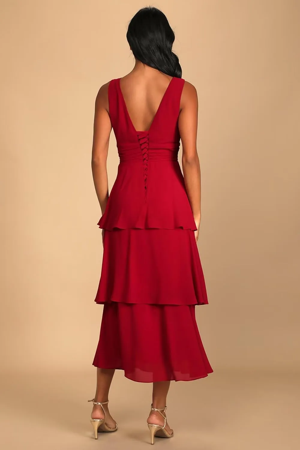 V Neck Tiered Chiffon Bridesmaid Dresses Tea Length 2025 Ruffle Formal Evening Dresses VS177
