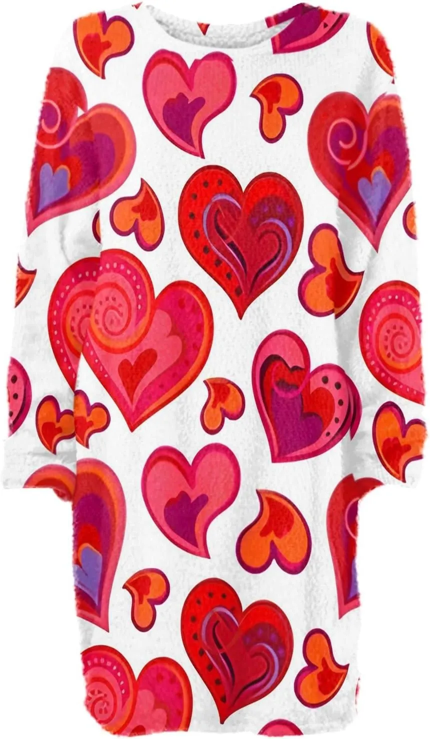 Valentines Day Dress for Women Round Neck Casual Long Sleeve Plush Plaid Dresses