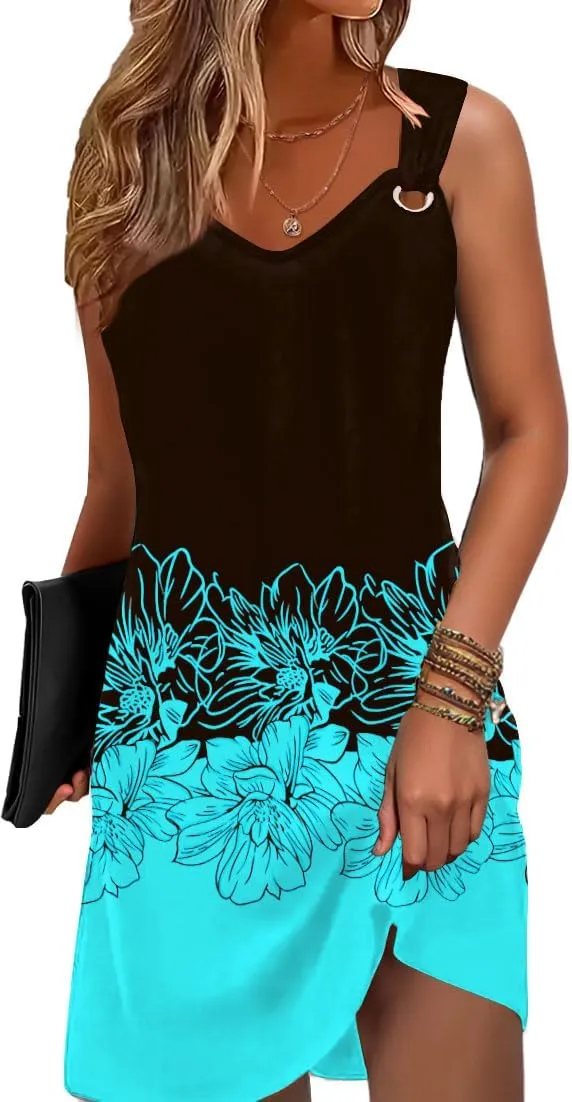 Vintage Floral Printed Summer A-Line Elegant Dresses Womens Beach Sundress Ladies Casual Boho Tank Dress