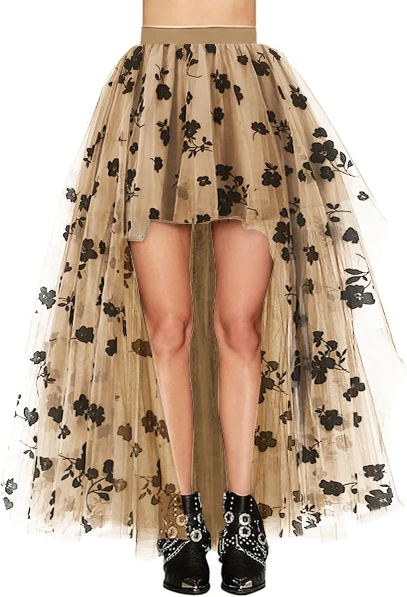 WDPL Women's High Low Long Tutu Tulle Bustle Skirt Elastic Waist Festival Party Skirt