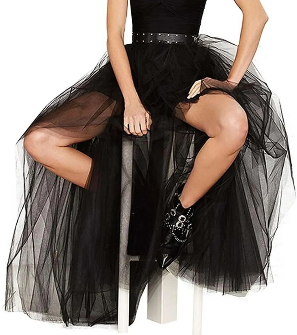 WDPL Women's High Low Long Tutu Tulle Bustle Skirt Elastic Waist Festival Party Skirt