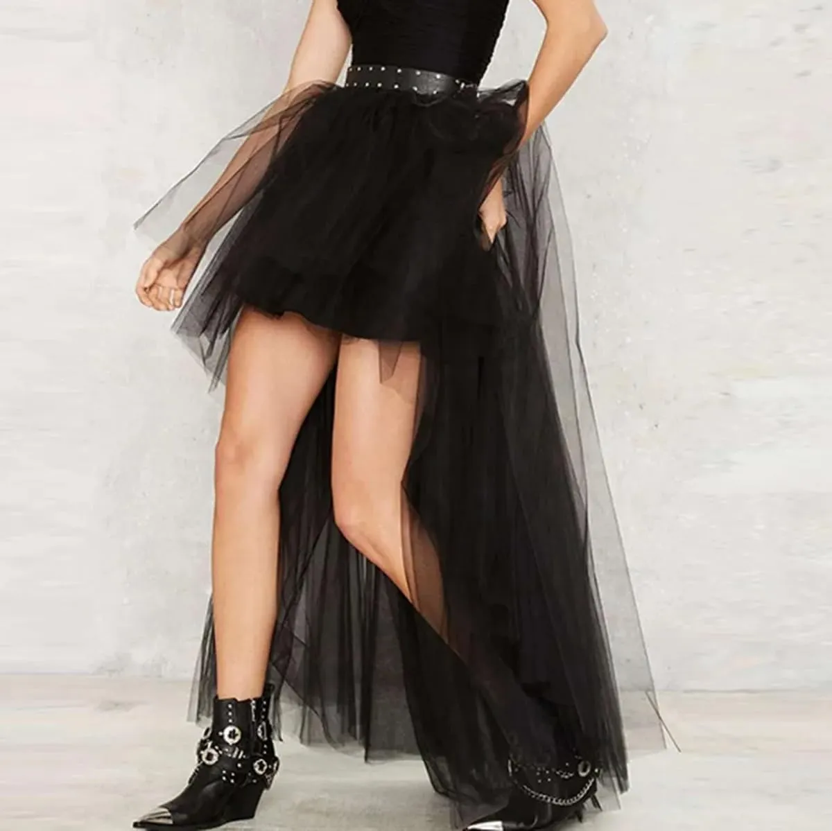 WDPL Women's High Low Long Tutu Tulle Bustle Skirt Elastic Waist Festival Party Skirt