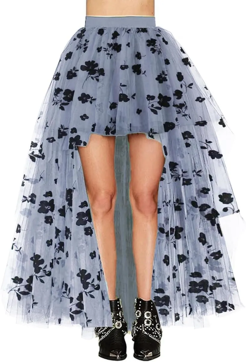 WDPL Women's High Low Long Tutu Tulle Bustle Skirt Elastic Waist Festival Party Skirt