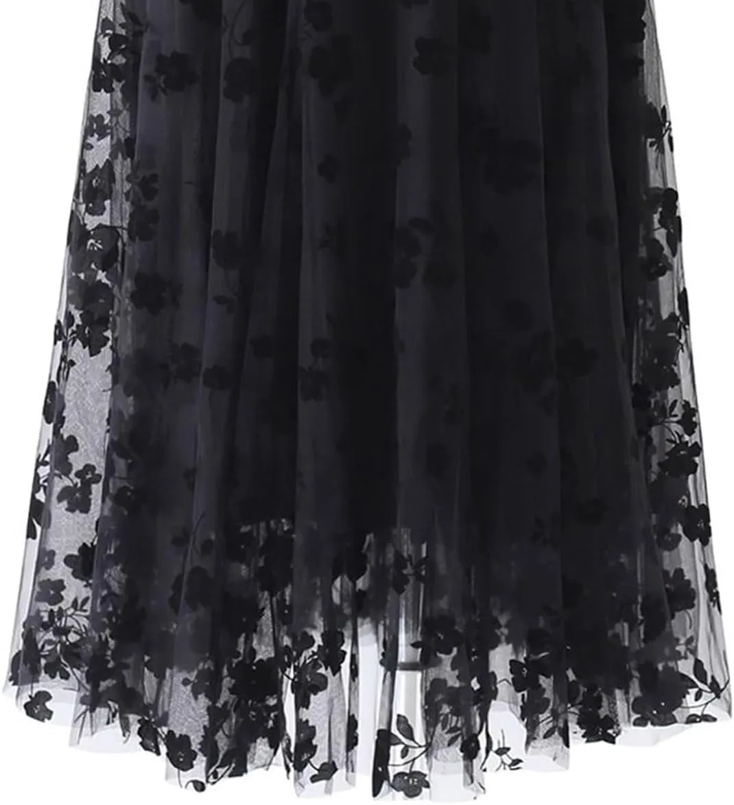 WDPL Women's High Low Long Tutu Tulle Bustle Skirt Elastic Waist Festival Party Skirt