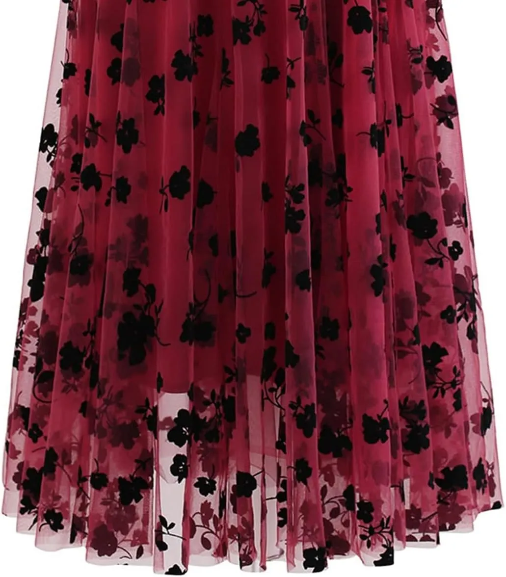 WDPL Women's High Low Long Tutu Tulle Bustle Skirt Elastic Waist Festival Party Skirt