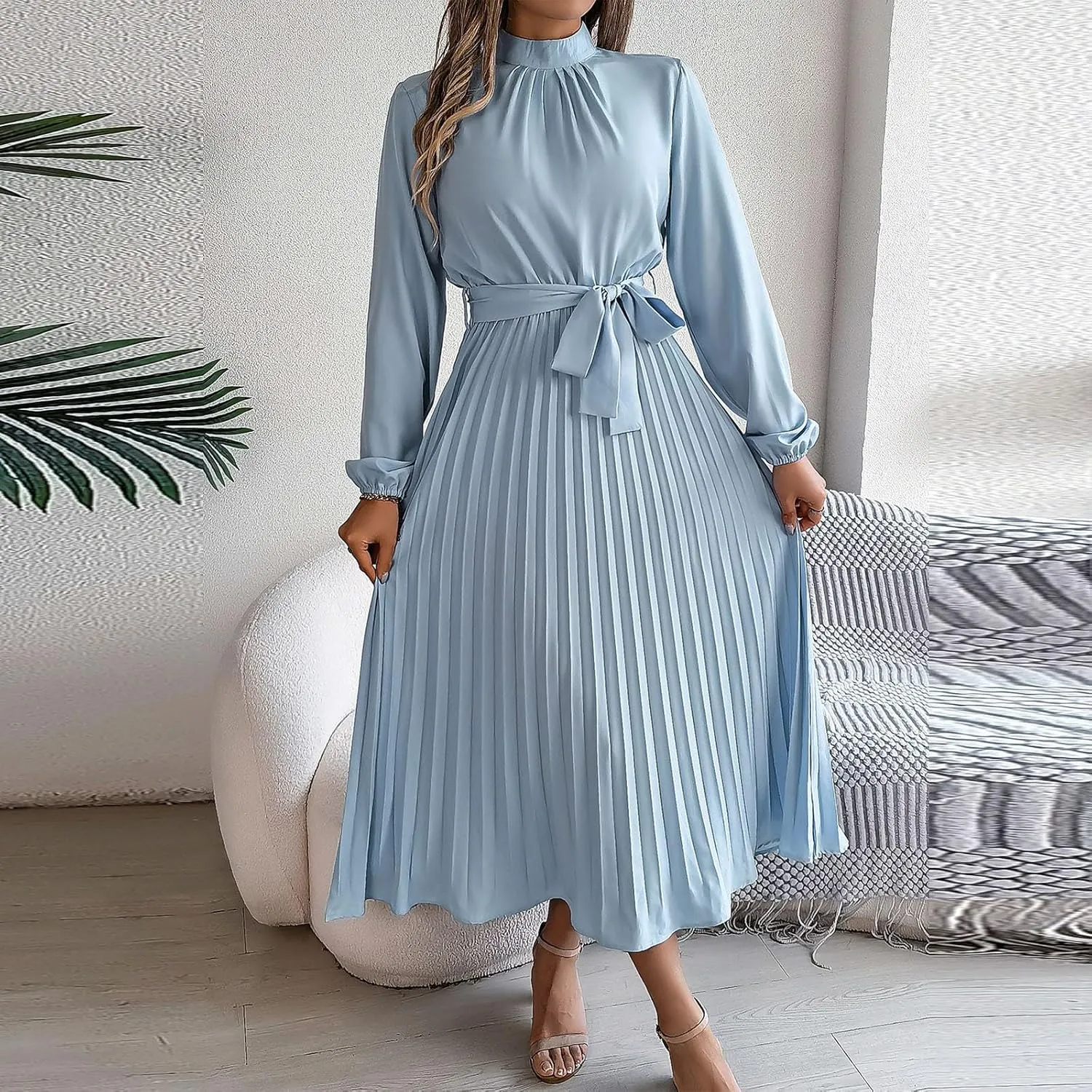 Wedding Guest Dresses for Women Women's Long Sleeve Maxi Dress Flowy Casual Fall A-Line Long Cocktail Tshirt Dress