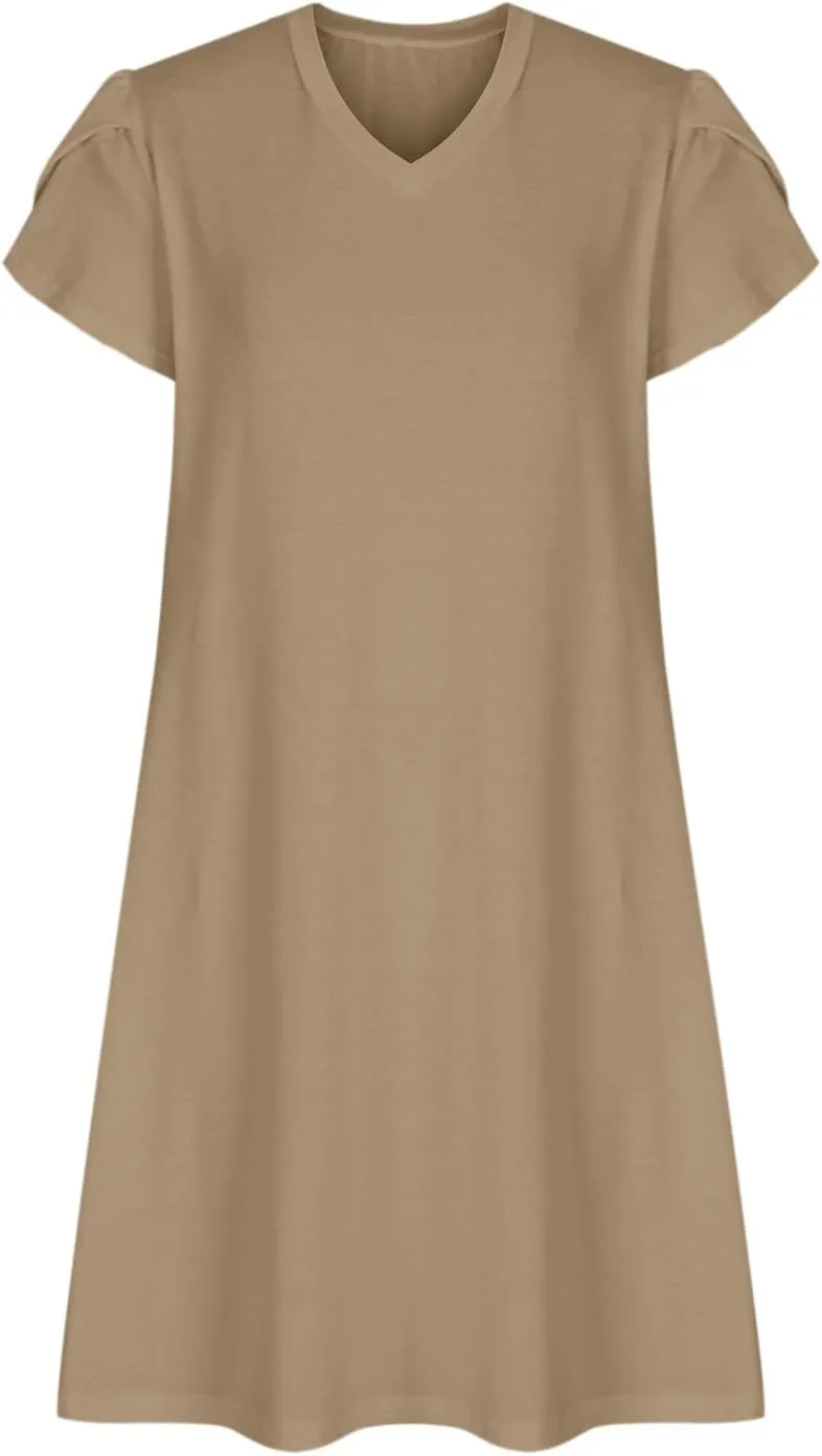 Wkishenl Womens Summer A-Line Dress with Pockets Floral Beach V Neck Dresses Ruffle Sleeve Swing Dress 2025 Hawaiian Vacation