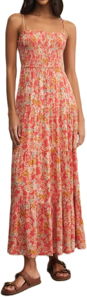 Women Boho Floral Long Cami Dress Spaghetti Strap Cut Out Maxi Dress Backless Tiered Flowy Summer Beach Dresse
