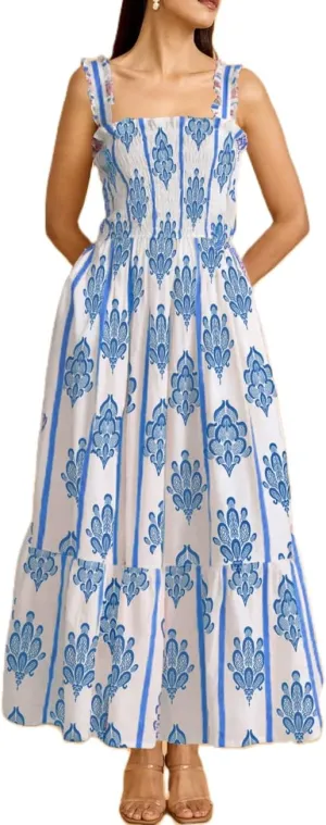 Women Boho Maxi Dresses Floral Spaghetti Straps Casual Smocked Beach Dress Square Neck A-line Flowy Sundress 2025 Summer