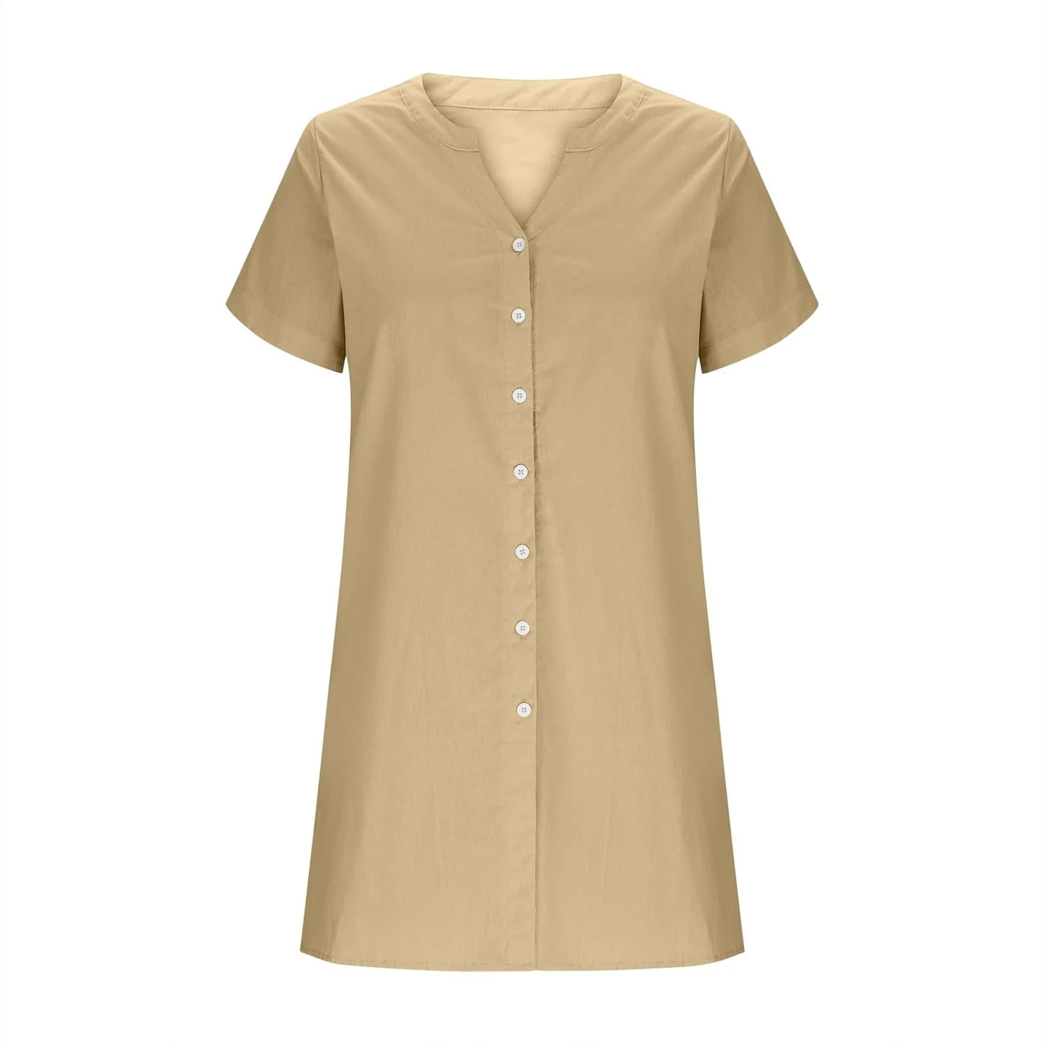 Women Button Down T Shirt Dress 2025 V-Neck Short Sleeve Mini Dress Business Casual Work Shift Dresses with Pockets