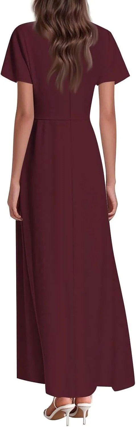 Women Casual Loose Bohemian Floral Dress Short Sleeve A Line Flowy Long Maxi Summer Beach Swing Wedding Guest Dress