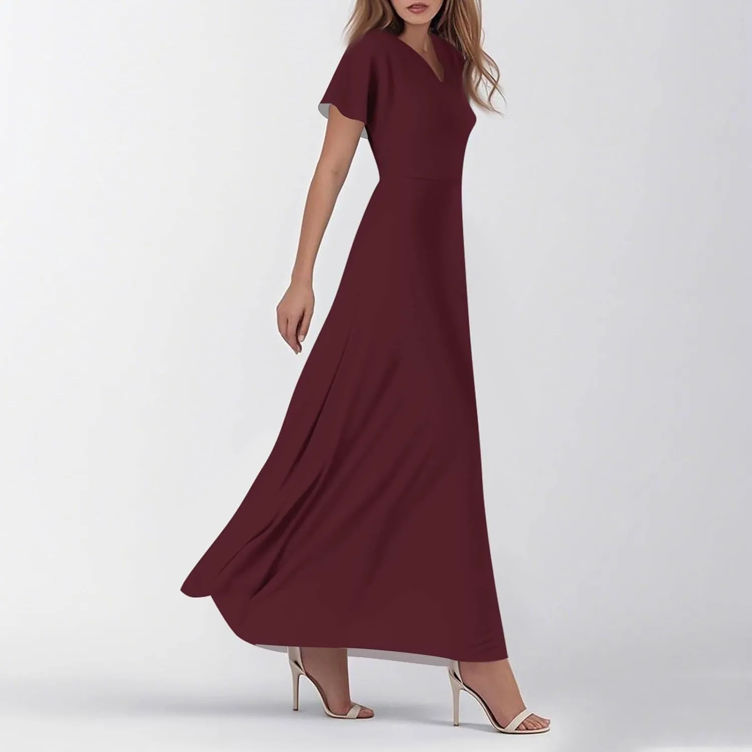 Women Casual Loose Bohemian Floral Dress Short Sleeve A Line Flowy Long Maxi Summer Beach Swing Wedding Guest Dress