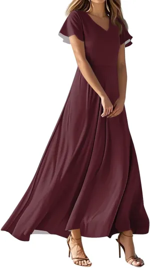 Women Casual Loose Bohemian Floral Dress Short Sleeve A Line Flowy Long Maxi Summer Beach Swing Wedding Guest Dress