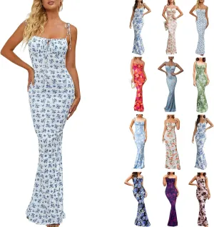 Women Corset Dress Summer Sleeveless Floral Maxi Dresses Sexy Spaghetti Strap Milkmaid Dress Vacation Bustier Dresses