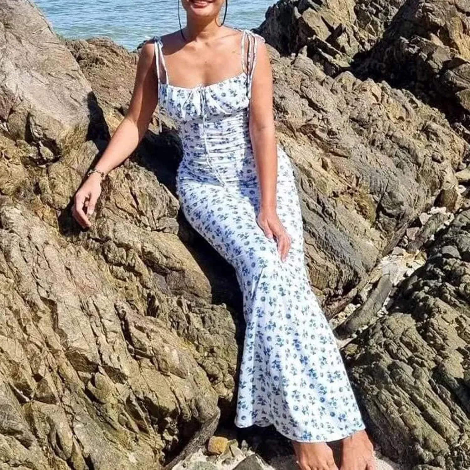 Women Corset Dress Summer Sleeveless Floral Maxi Dresses Sexy Spaghetti Strap Milkmaid Dress Vacation Bustier Dresses