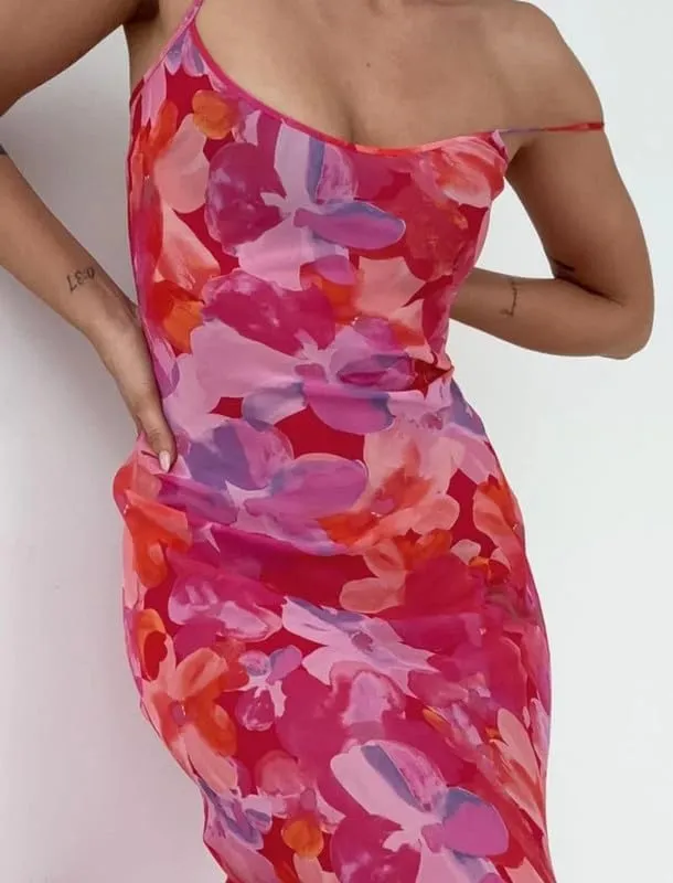Women Floral Spaghetti Strap Maxi Dress Boho Sleeveless Slim Fit Long Slip Dress Elegant Bodycon Summer Sundress