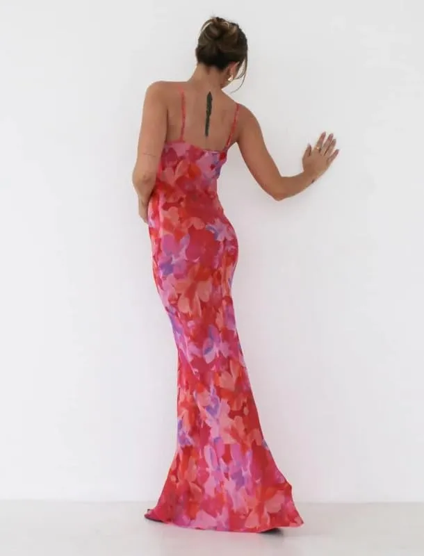 Women Floral Spaghetti Strap Maxi Dress Boho Sleeveless Slim Fit Long Slip Dress Elegant Bodycon Summer Sundress