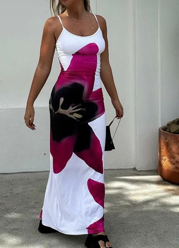 Women Floral Spaghetti Strap Maxi Dress Boho Sleeveless Slim Fit Long Slip Dress Elegant Bodycon Summer Sundress