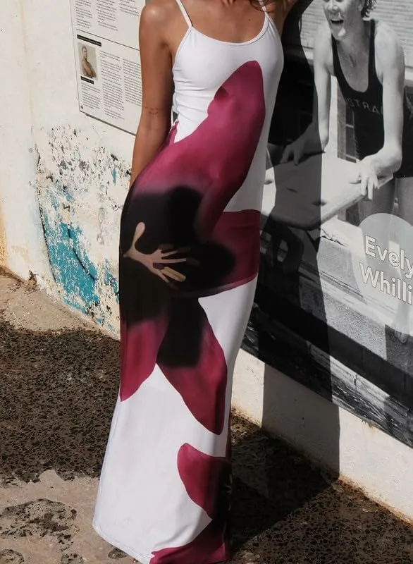 Women Floral Spaghetti Strap Maxi Dress Boho Sleeveless Slim Fit Long Slip Dress Elegant Bodycon Summer Sundress