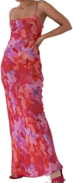 Women Floral Spaghetti Strap Maxi Dress Boho Sleeveless Slim Fit Long Slip Dress Elegant Bodycon Summer Sundress