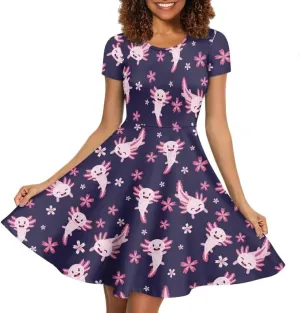 Women Short Sleeve Crew Neck Dresses Cute Graphic Summer Hawaiian Dress for Beach Party