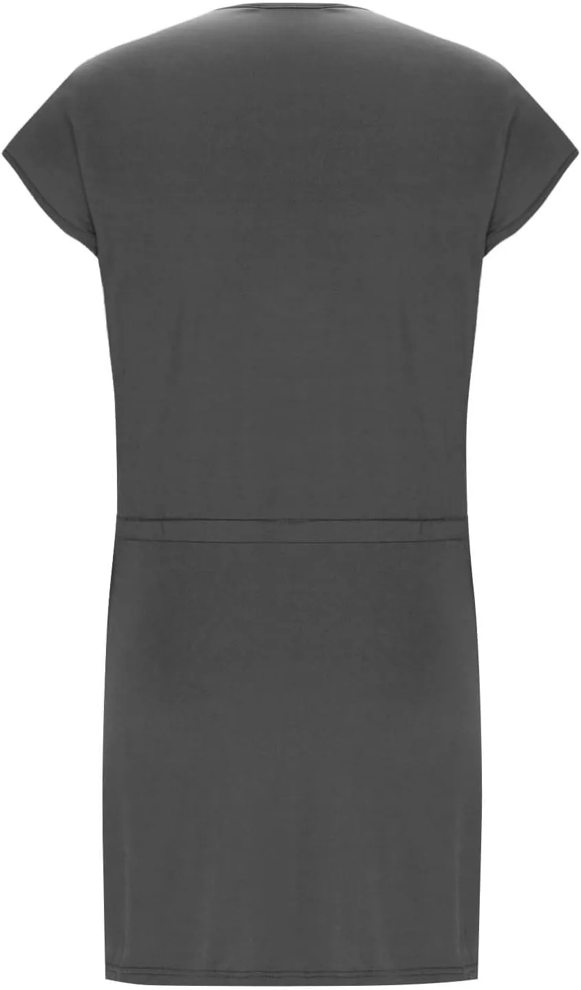 Women Summer Dress Casual Short Sleeve V Neck Sundresses Drawstring Waist Beach Cover up Mini Beach Dress with Pocket
