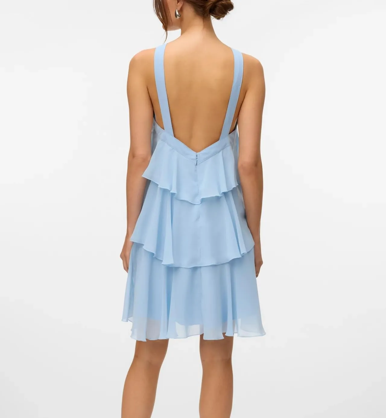 Women Y2K Ruffle Tiered Mini Dress Halter Layered Chiffon Short Dress Cute Smocked A Line Midi Dresses Beach