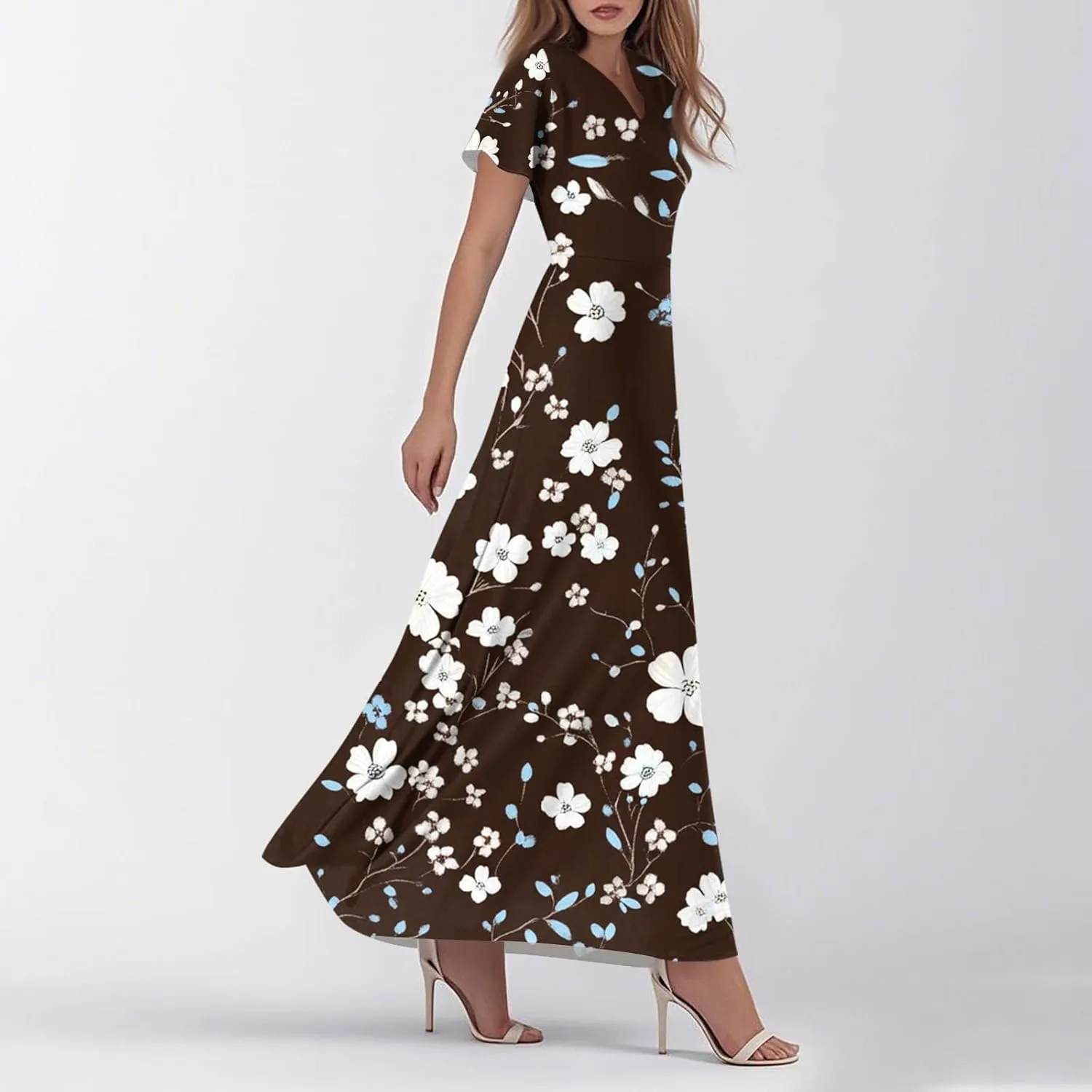 Women's Casual A-Line Dresses 2025 V Neck Short Sleeve Dress Empire Waist Boho Summer Sundress