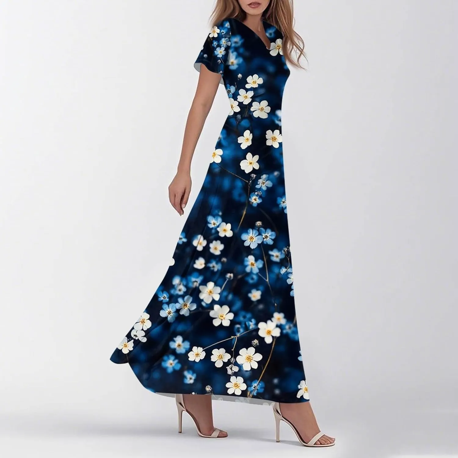 Women's Casual A-Line Dresses 2025 V Neck Short Sleeve Dress Empire Waist Boho Summer Sundress