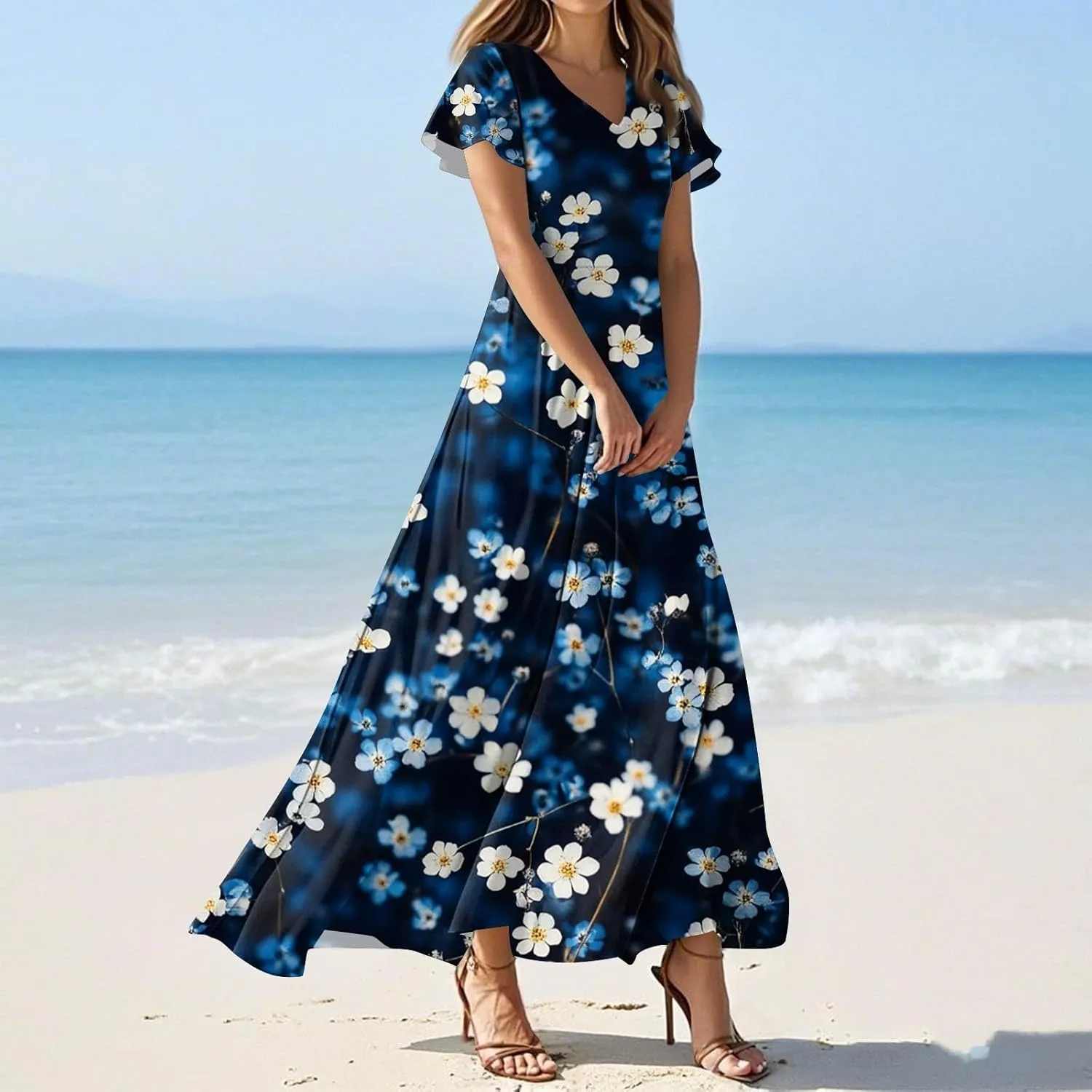 Women's Casual A-Line Dresses 2025 V Neck Short Sleeve Dress Empire Waist Boho Summer Sundress