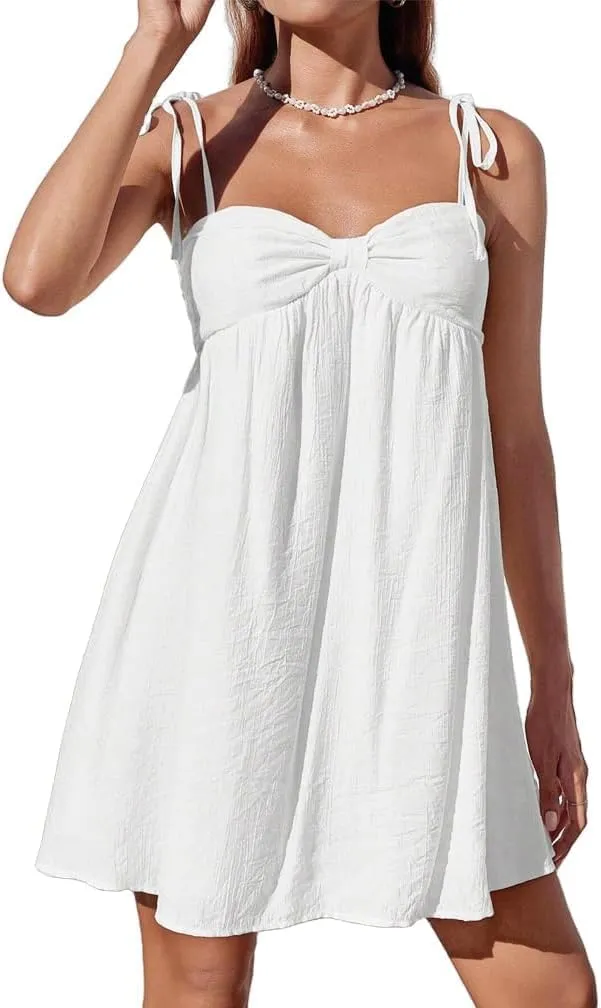 Women's Casual Loose Sleeveless Spaghetti Layered Dress Beach Vacation Mini Dresses Cute Elegant Flowy Sundress