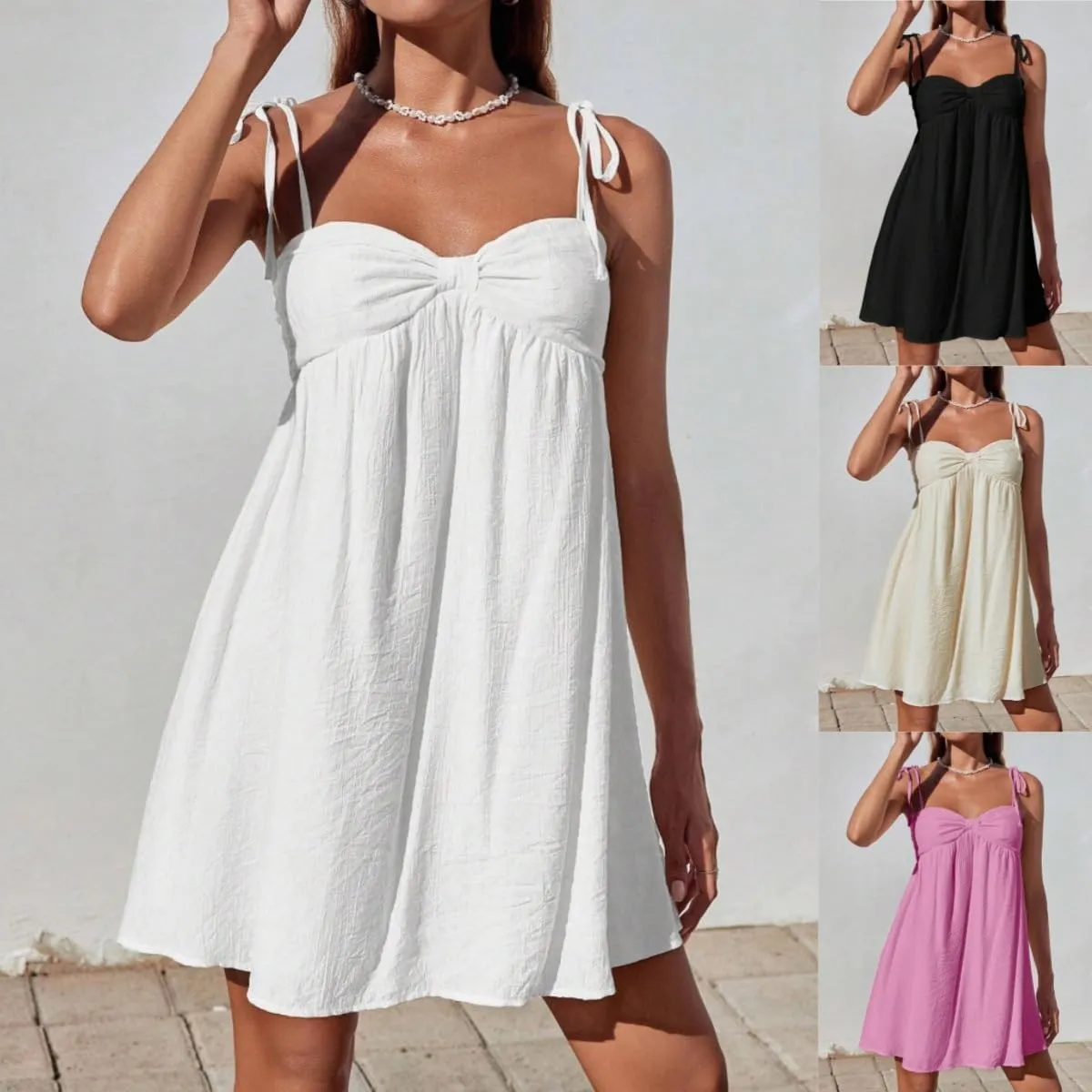 Women's Casual Loose Sleeveless Spaghetti Layered Dress Beach Vacation Mini Dresses Cute Elegant Flowy Sundress