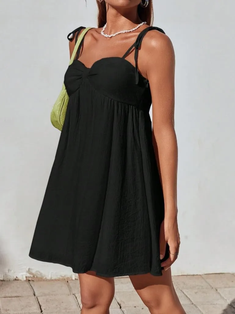 Women's Casual Loose Sleeveless Spaghetti Layered Dress Beach Vacation Mini Dresses Cute Elegant Flowy Sundress