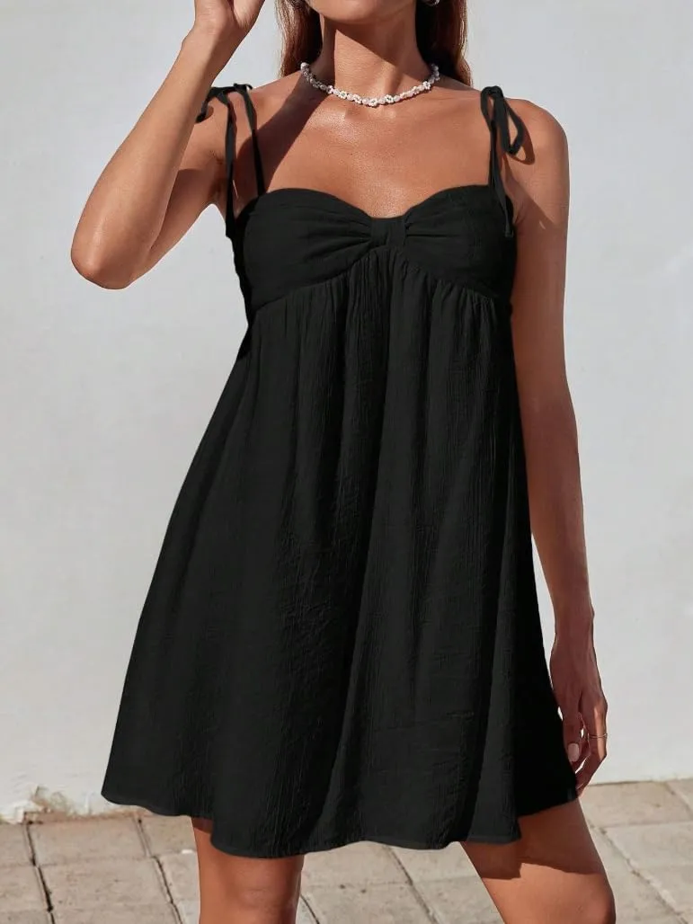 Women's Casual Loose Sleeveless Spaghetti Layered Dress Beach Vacation Mini Dresses Cute Elegant Flowy Sundress