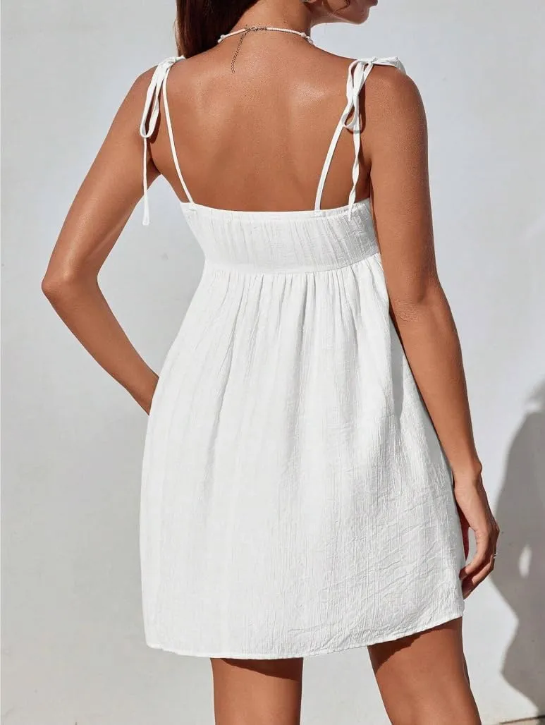 Women's Casual Loose Sleeveless Spaghetti Layered Dress Beach Vacation Mini Dresses Cute Elegant Flowy Sundress
