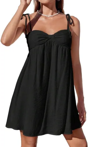 Women's Casual Loose Sleeveless Spaghetti Layered Dress Beach Vacation Mini Dresses Cute Elegant Flowy Sundress