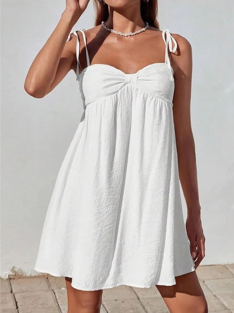 Women's Casual Loose Sleeveless Spaghetti Layered Dress Beach Vacation Mini Dresses Cute Elegant Flowy Sundress