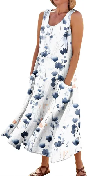 Women's Casual Sleeveless Maxi Dress 2025 Summer Tank Scoop Neck Loose Beach Sundress Beach Vacation Dresses
